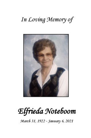 Elfrieda Noteboom Memorial Folder