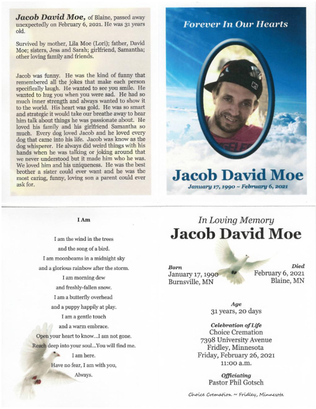 Jacob Moe Memorial Folder