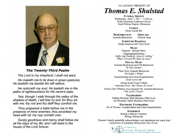 Thomas E. Shulstad Memorial Folder