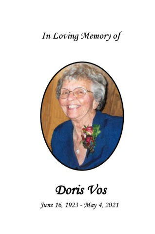 Doris Vos Memorial Folder