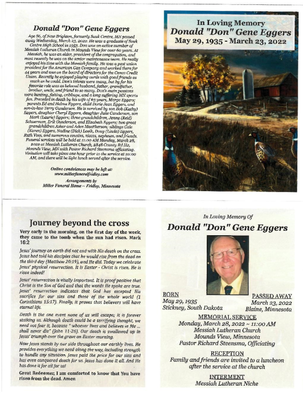 Donald Eggers Memorial Folder