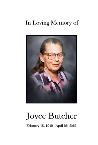 Joyce Butcher Memorial Folder