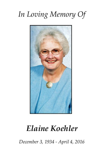 Elaine Koehler Memorial Folder