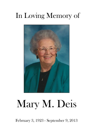Mary Deis Memorial Folder