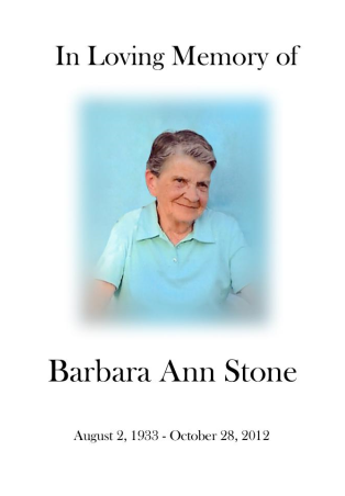 Barbara  Stone Memorial Folder