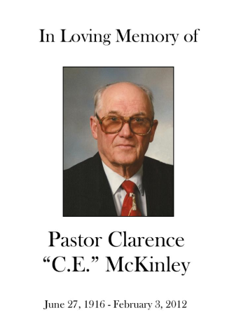 Pastor Clarence "C.E." McKinley Memorial Folder