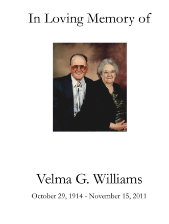 Velma Williams Memorial Folder