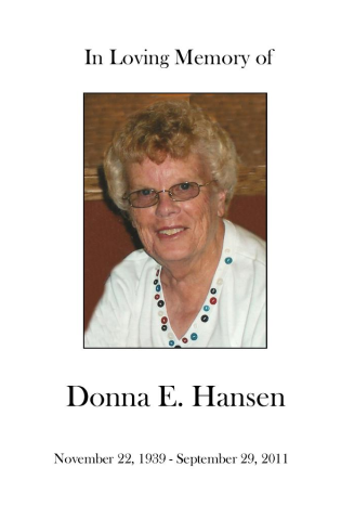 Donna Hansen Memorial Folder