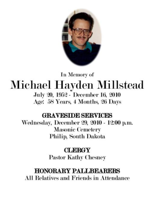Michael Millstead Memorial Folder
