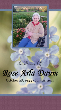 Rose Arla  Daum Memorial Folder