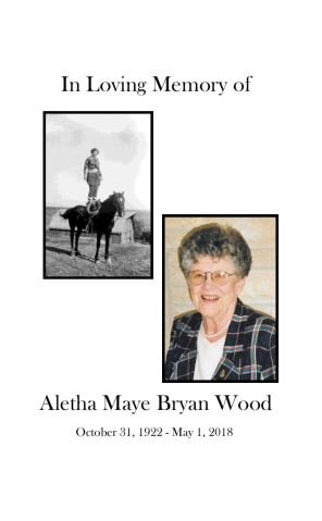 Aletha Maye  Bryan Wood Memorial Folder