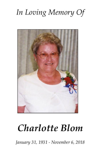 Charlotte Mae  Blom Memorial Folder