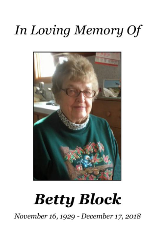 Betty Block Memorial Folder