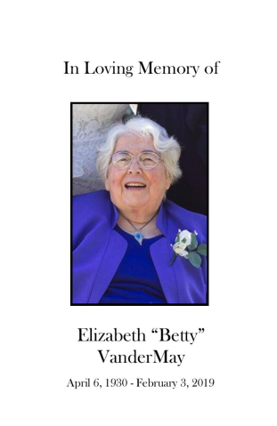 Elizabeth "Betty" VanderMay Memorial Folder