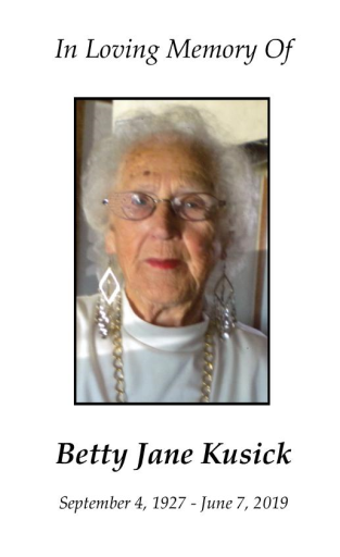 Betty  Kusick Memorial Folder