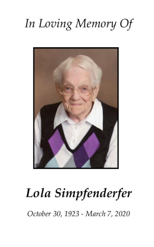 Lola Simpfenderfer Memorial Folder